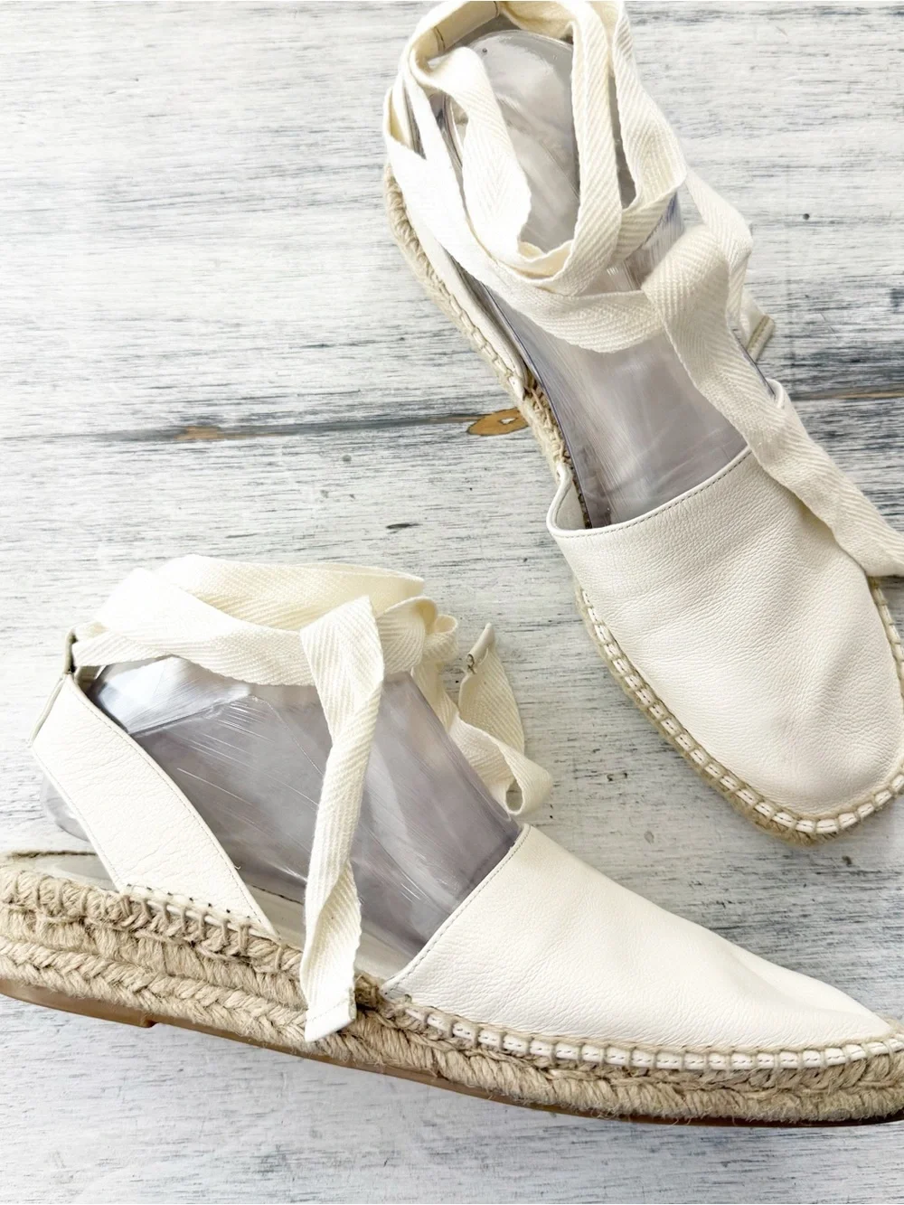 Everlane Cream Leather Espadrille Tie-Ankle Shoes size 9.5
